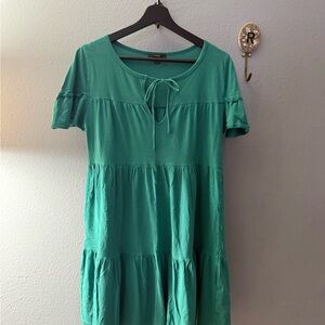 J. Crew Teal Tie-Neck Tiered Dress